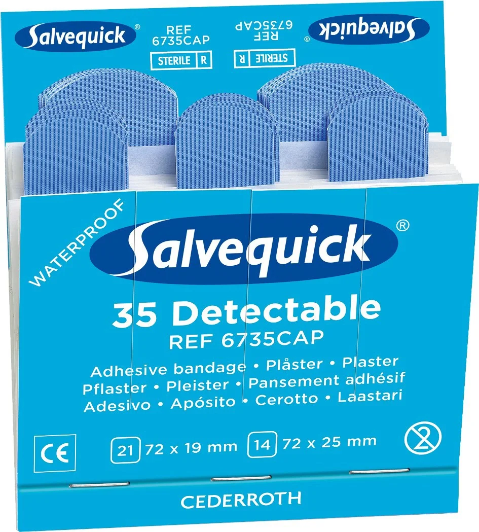 Salvequick blue detectable refill box of 6 x 35 (from £35.95 per box for multiple purchases)