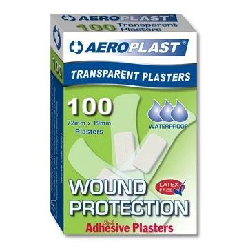Aeroplast Transparent Plasters (Latex Free & Waterproof), 72mm x 19mm - 100 per box (£4.50 + VAT)
