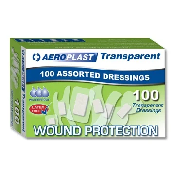Aeroplast Transparent Plasters (Latex Free & Waterproof), Assorted 6 sizes - 100 per box (£4.99 + VAT)