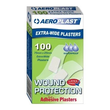 Aeroplast Transparent Plasters (Latex Free & Waterproof), Extra Wide 75mm x 25mm - Box of 100 (£4.75 + VAT)