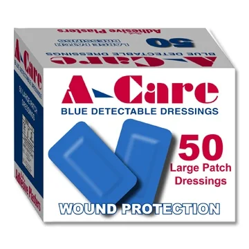 A-Care Blue Detectable Plasters, Large Patch 7.5cm x 5.0cm - 50 per box (£4.99 + VAT)