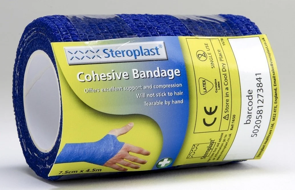 Steroplast Blue Cohesive Elastic Bandages, 7.5cm x 4.5cm (from £1.10 + VAT per bandage for multiple purchases)