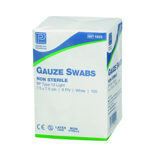 Swabs: Gauze Swabs - 7.5cm x 7.5cm 12 ply, non-sterile - Pack of 100 (£4.99 + VAT)