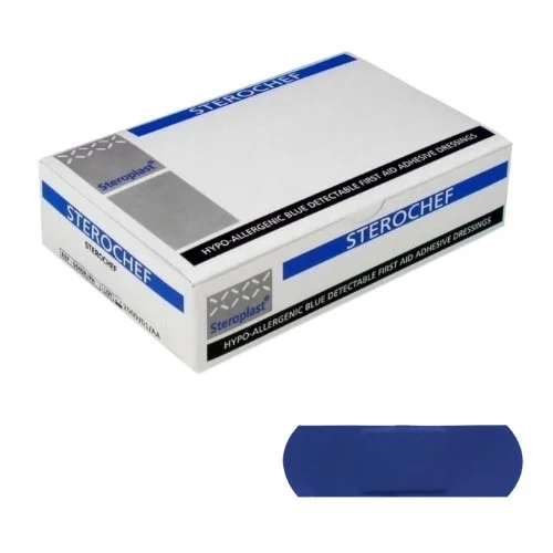 Blue Detectable Washproof Plasters - Steroplast - 7.5cm x 2.5cm, hypoallergenic (£4.99 + VAT)