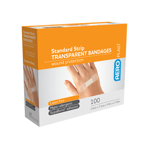 AeroPlast Transparent Plasters (Latex Free & Waterproof), 72mm x 19mm - 100 per box (£5.99 + VAT)
