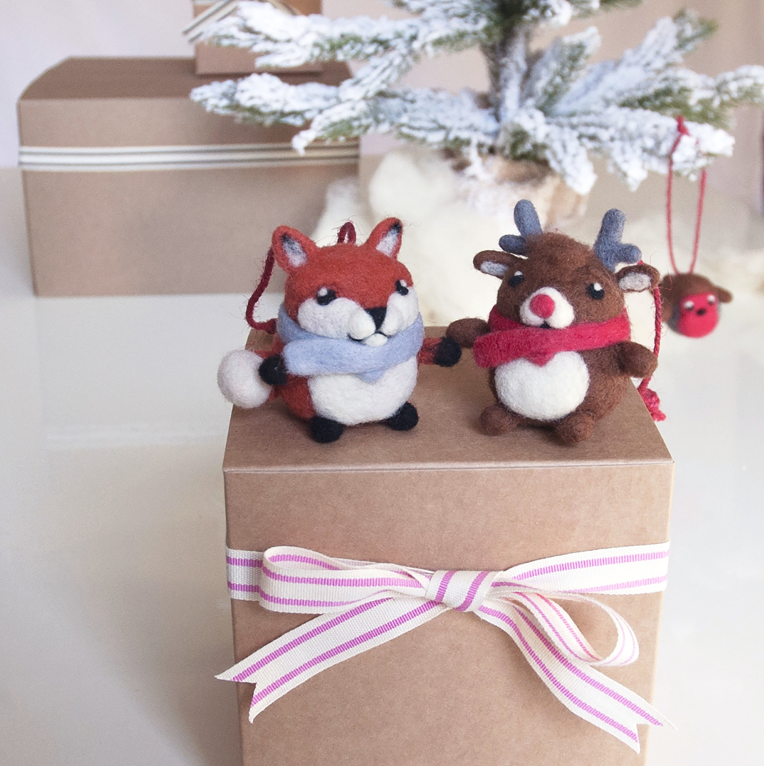 Needle Felted Mini Fox and Reindeer Tree Decoration.jpg