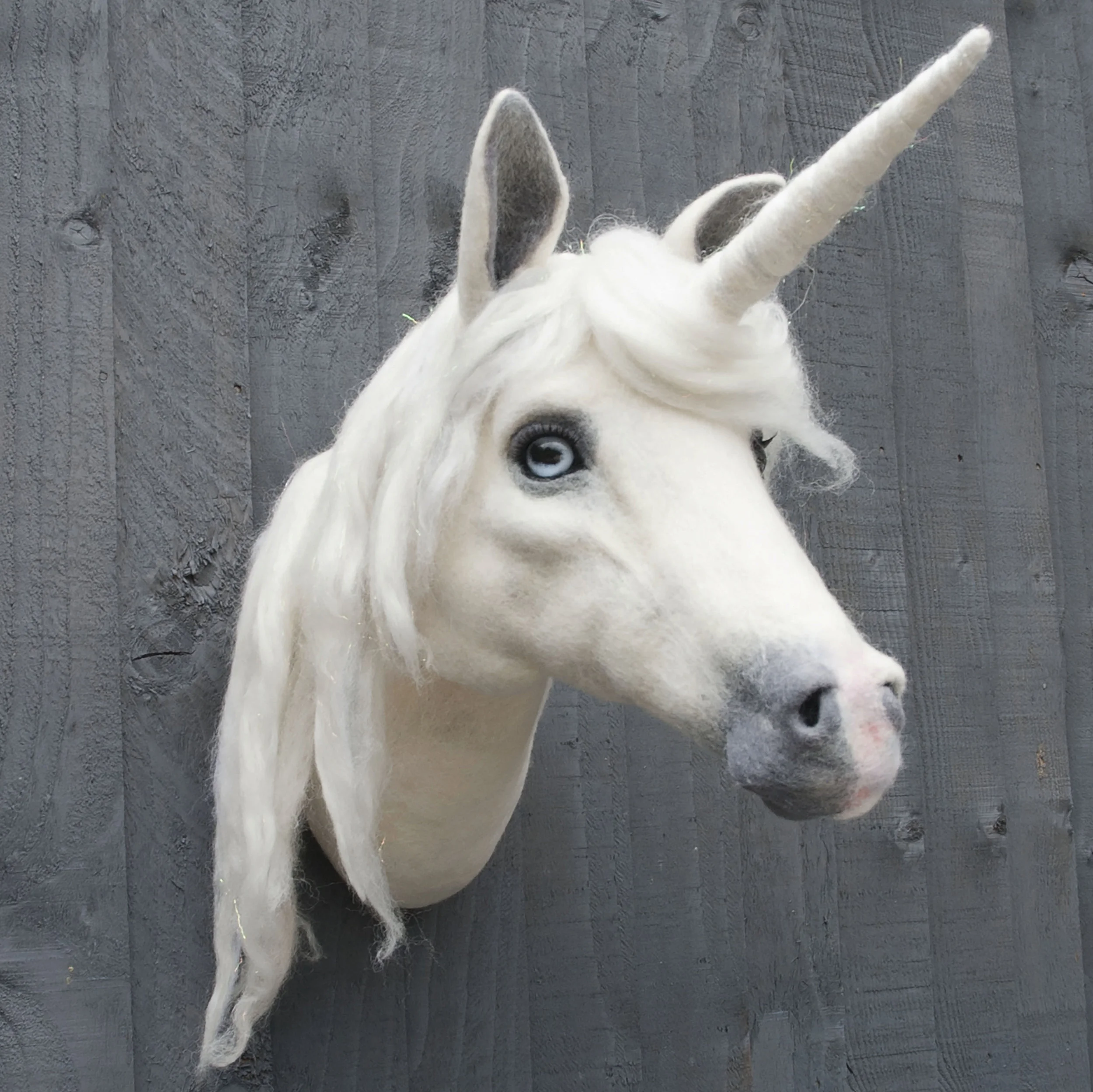Evie the unicorn felted wall sculpture