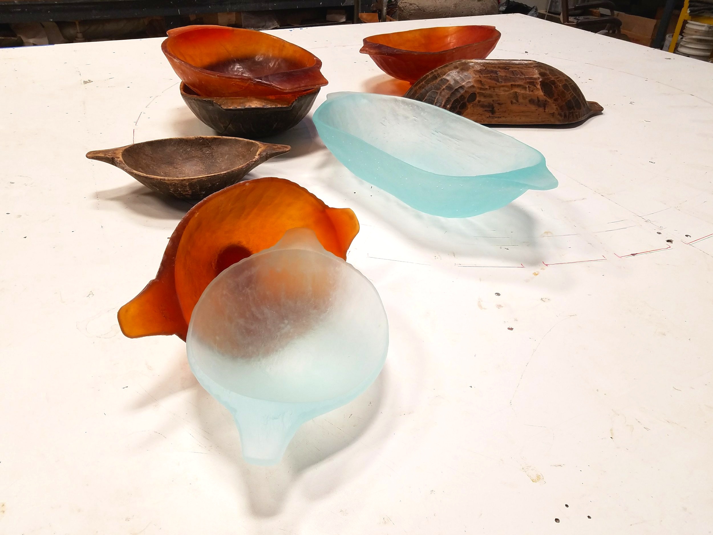 Reviewing and photographing mold parts and final pieces for artist Daniel Clayman’s series of cast glass bowls “Cradles of Light.”