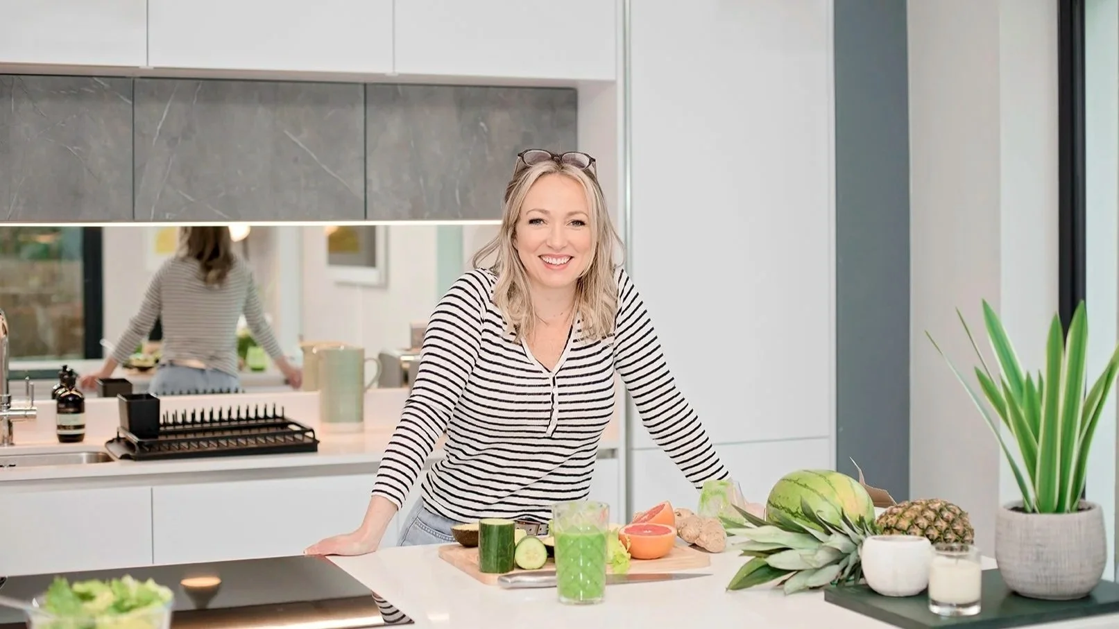 Laura Humphreys, nutrition advisor and biofeedback practitioner, preparing fresh ingredients for personalised nutrition support.