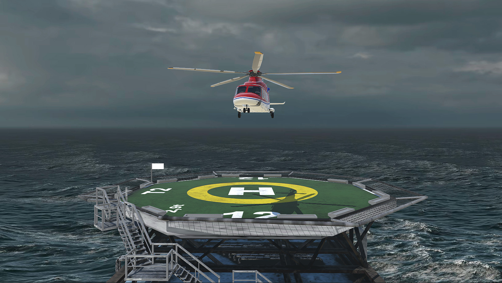 Still uit 'Marshalling' waarin de kinderen een helicopter naar de landingsplaats moeten loodsen.