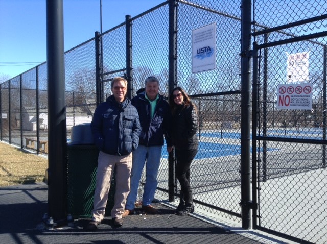 From right to left: Matt Olson, Executive Director USTA New England, Bud Duksta, MTC President, and Ms. Karen Zuidema, Director of Community Tennis USTA New England