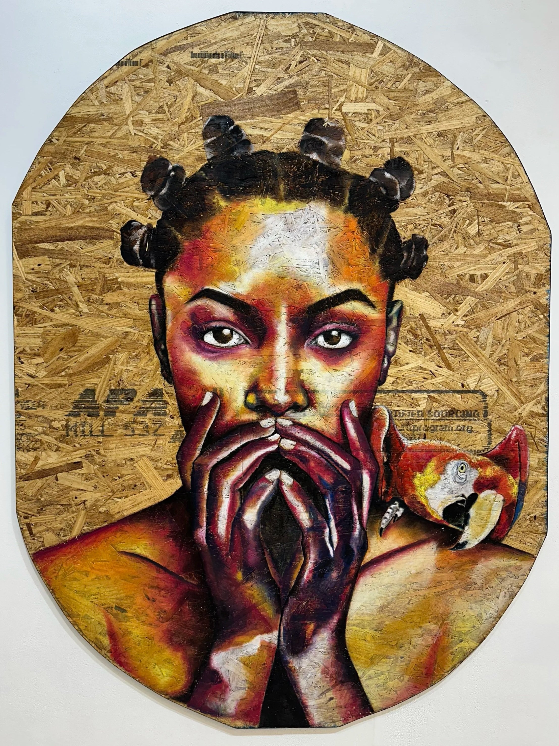 Speak No... Yet the Parrot Repeats, 2025
| 3ft x 4ft
| oil on reclaimed wood