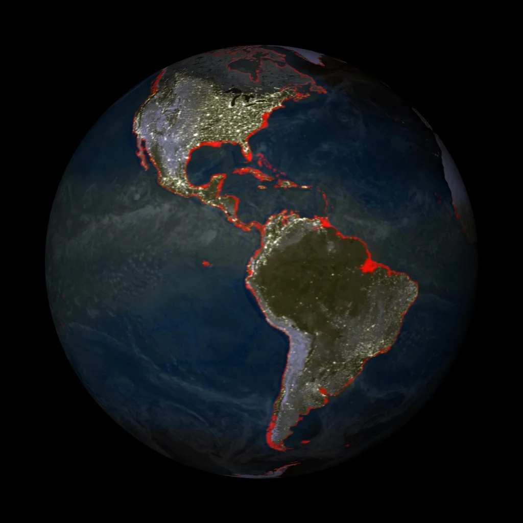 Impact of 6 meter Sea Level Rise and Earth's lights at night - Data sources for film composite : NASA/NOAA