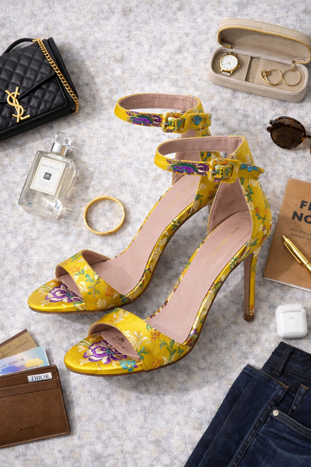 Bright Yellow Floral Heels | Size 9