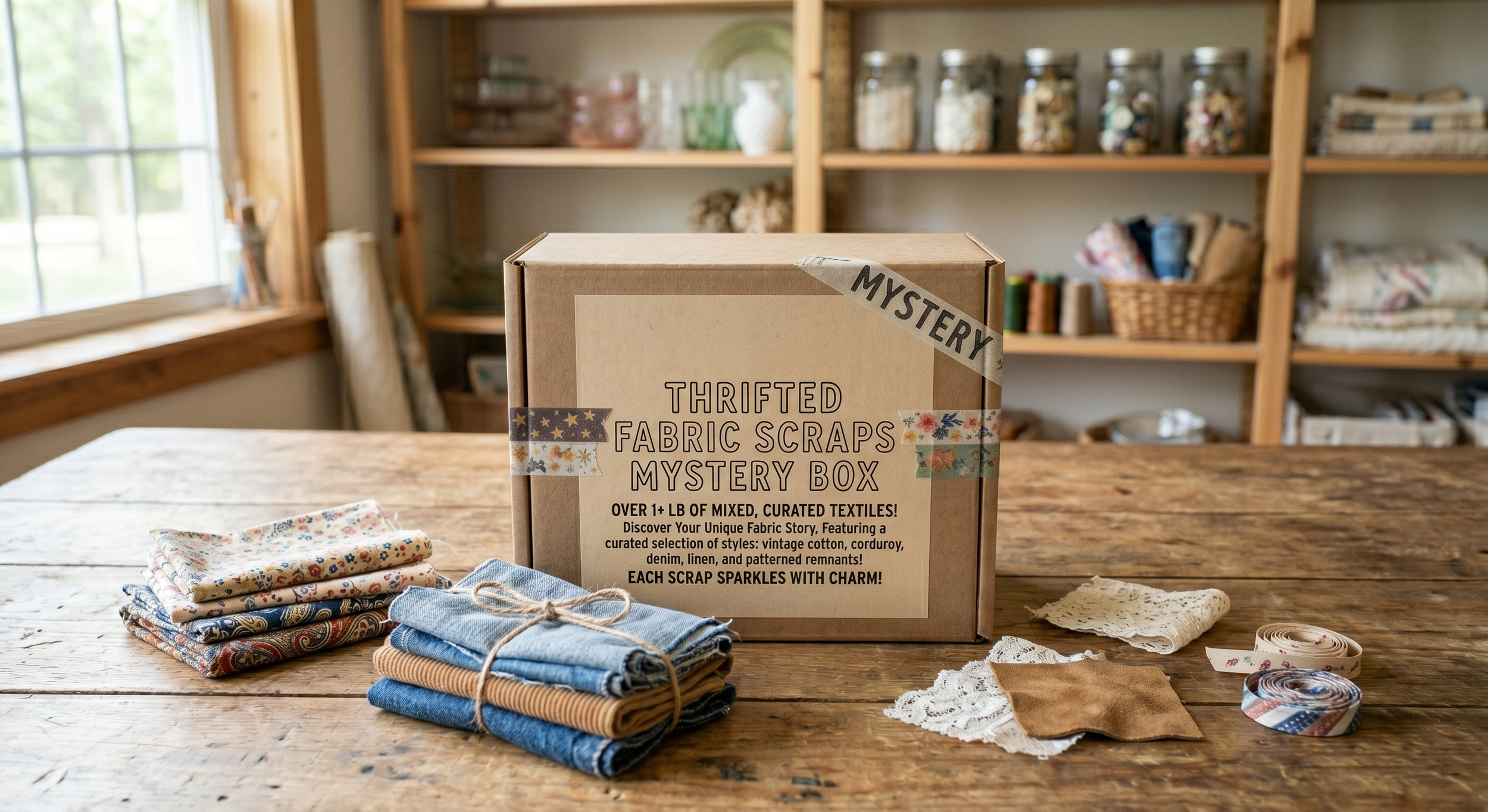 1 Pound Thrifted Fabric Scrap Mystery Box
