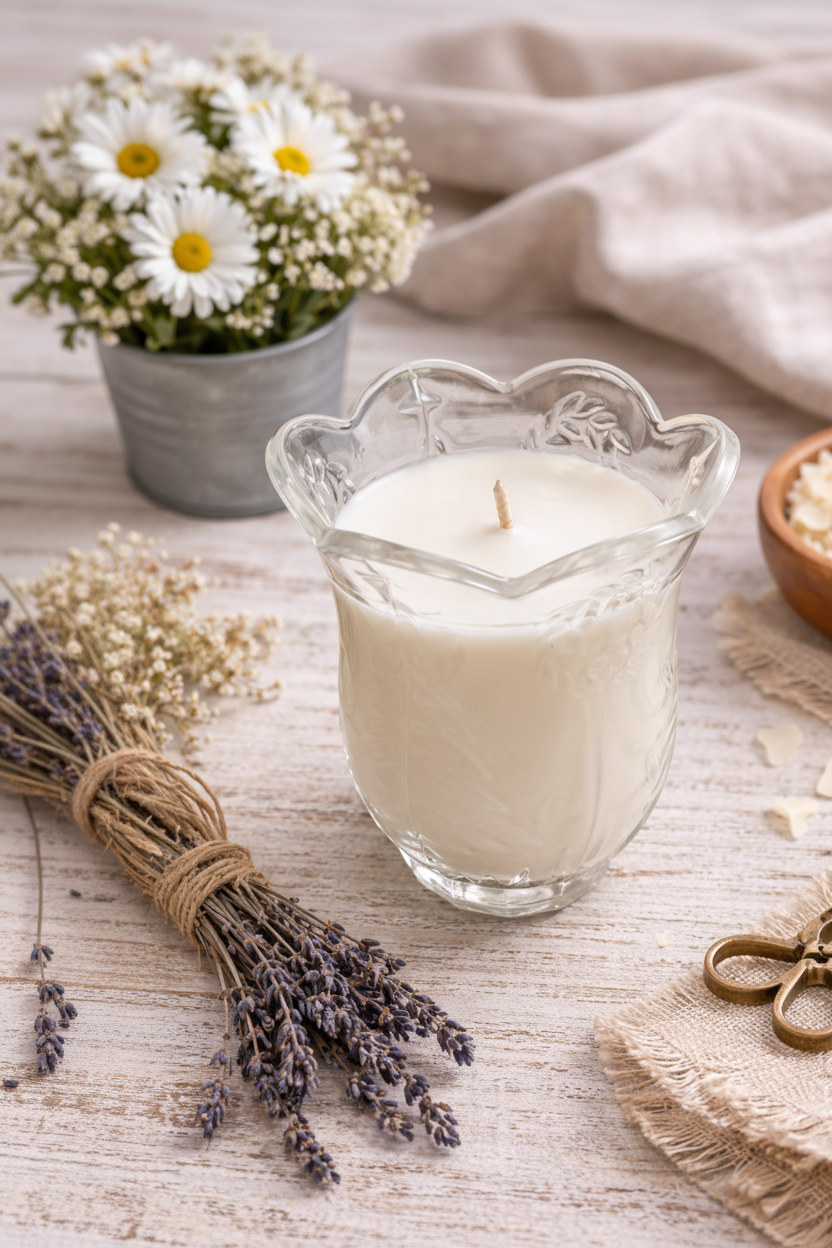 Reclaimed Soy Wax Candle in a Thrifted Glass | Upcycled Art