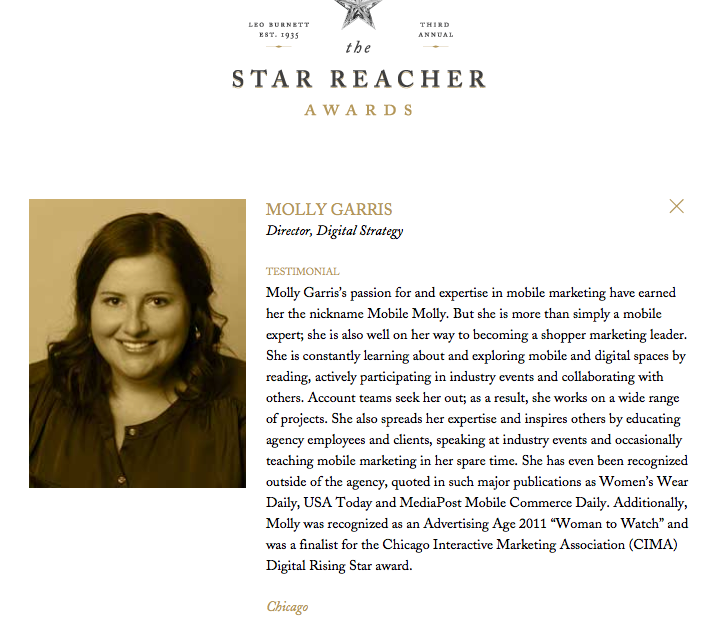Leo Burnett 2013 Star Reacher Award More information
