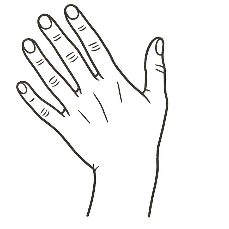 A left hand twisted at the wrist so there is a wide angle in pinky side