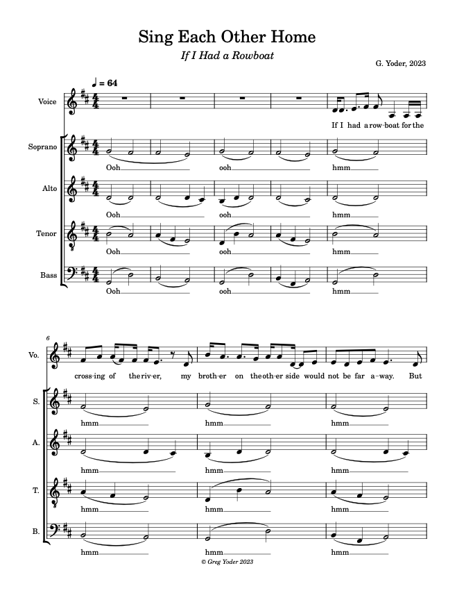 Sing Each Other Home - SATB score (with soloist) - License to Reproduce