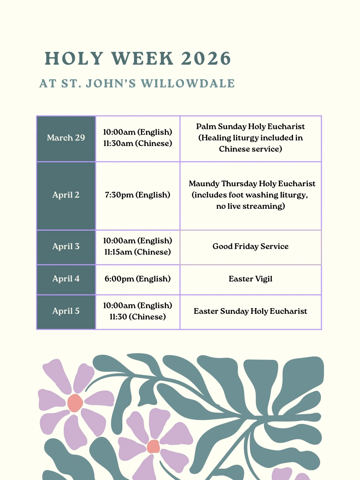 From palms to passion, grave to glory. Journey with St. John&rsquo;s through Holy Week this year and learn about God&rsquo;s great love for you. 

#welovewillowdale #torontoanglicans #anglicanchurch #holyweek #northyork