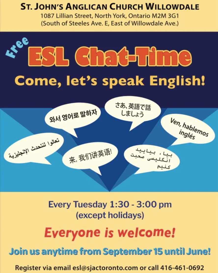 🍂 Back for the fall! 🍂 

We welcome you back to ESL Chat Time! Classes resume on September 15th.

Every Tuesday (except holidays) 1:30-3:00 p.m.

Learn more at the link in our bio!

#welovewillowdale #northyork #eslclass #learnenglish #ESL @neighbo