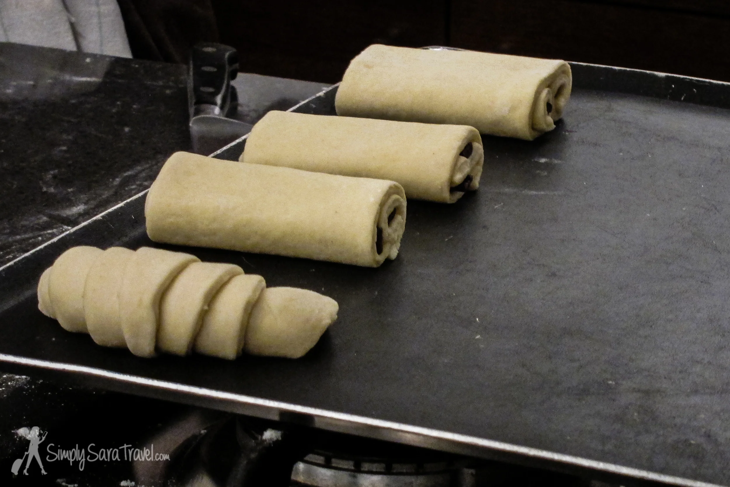 Croissant and pain au chocolat ready to go in the oven