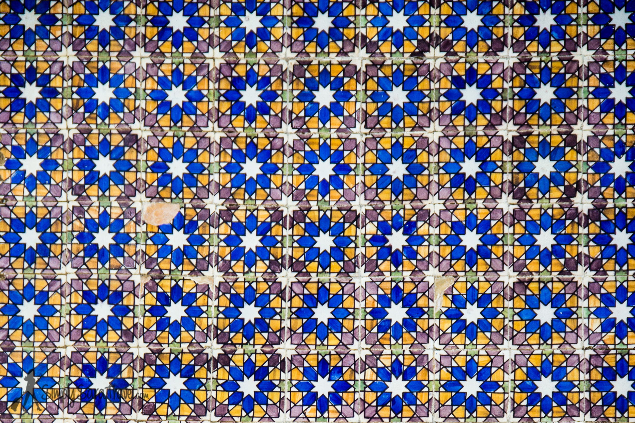 Some of the beautiful tile work on the outside of the palace in a Moorish pattern