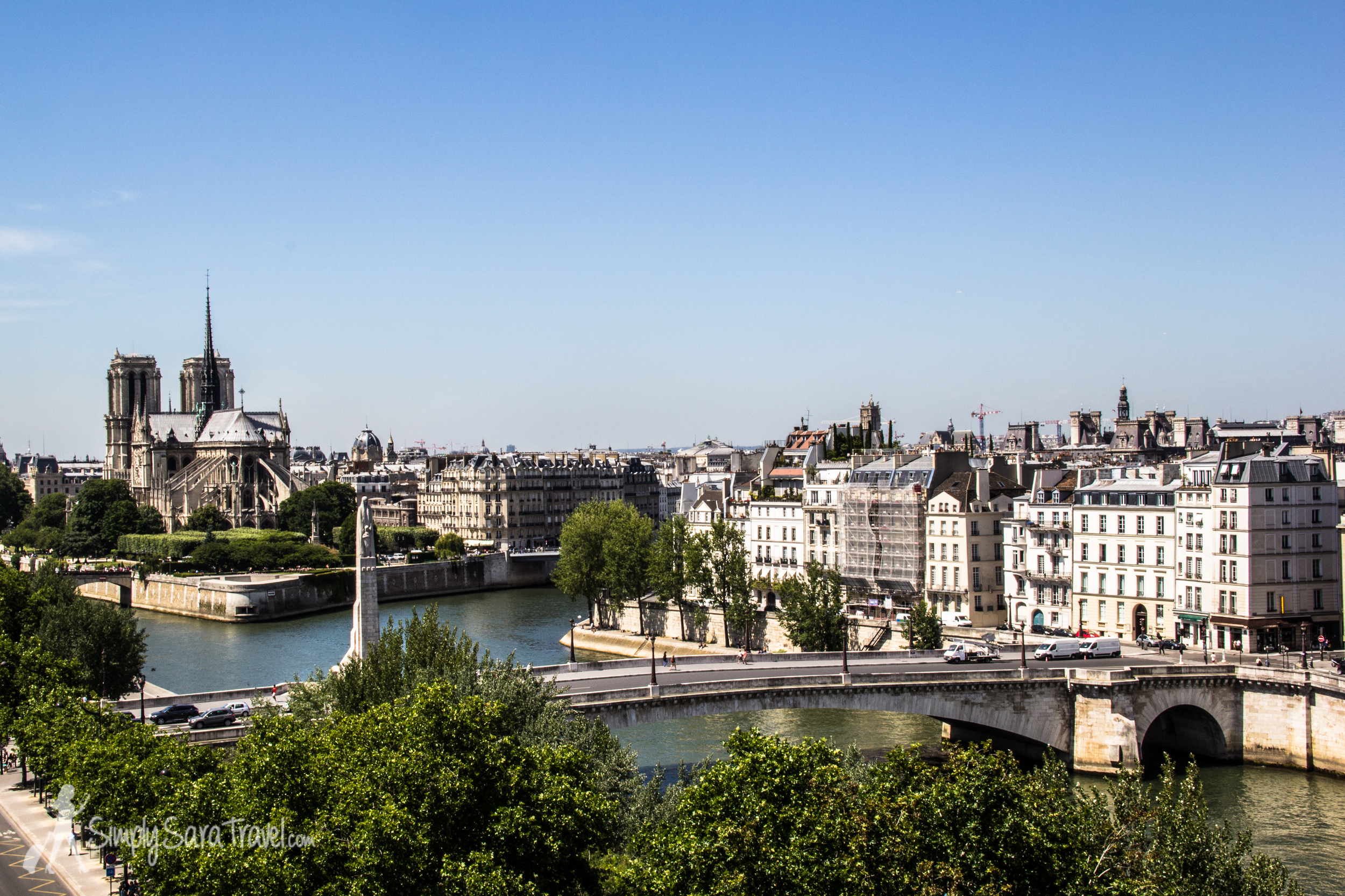 Looking out at the back of Notre Dame from the terrace