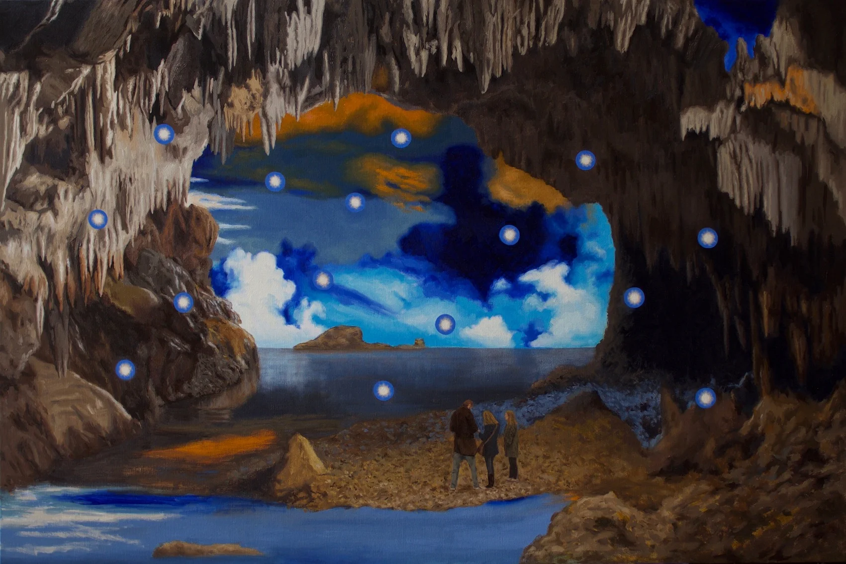   Reimagining Plato’s cave  2018   oil on linen, 91.5 x 137.5 cm 