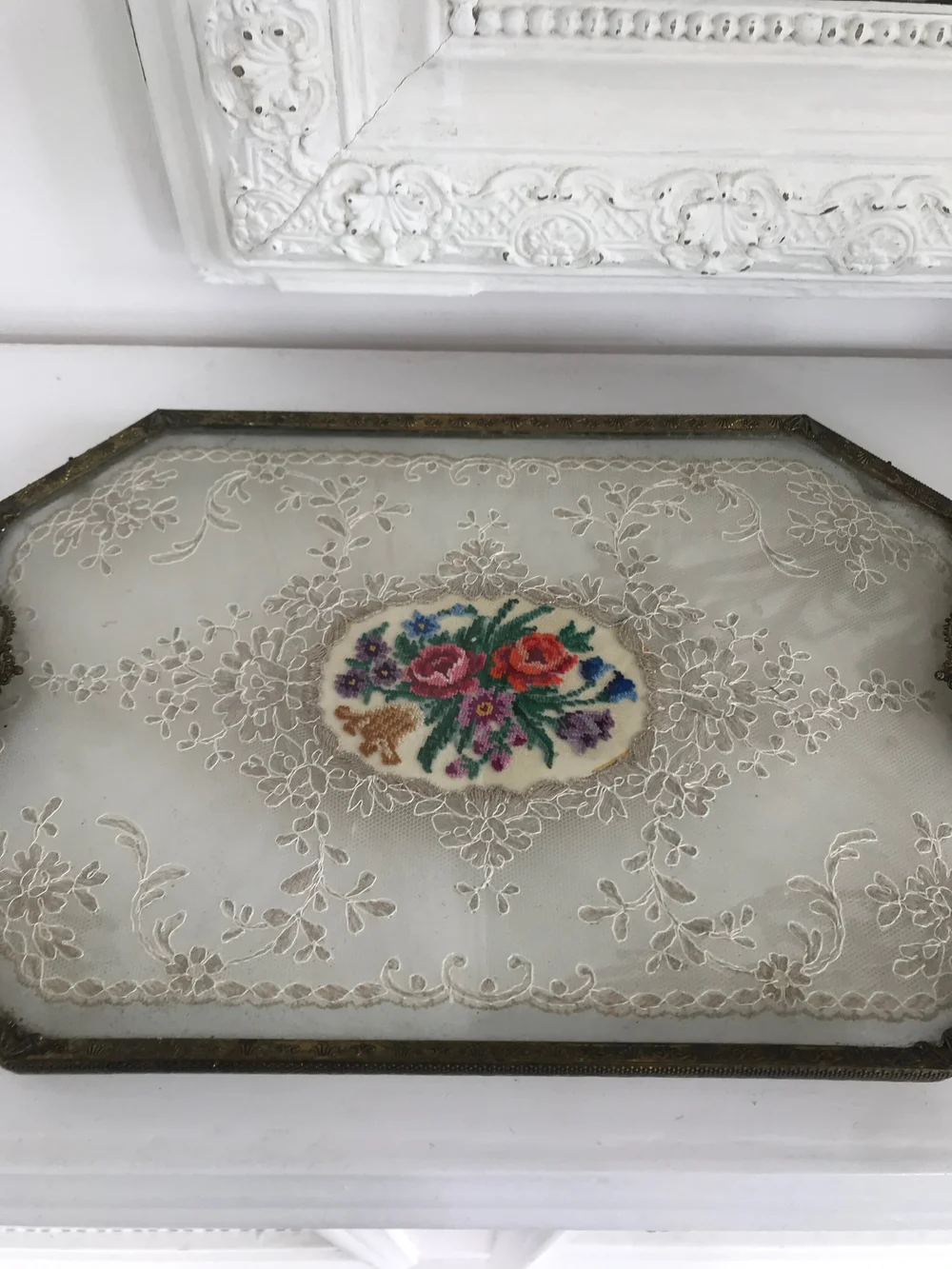 Vintage Glass Tray  Sheelin Lace