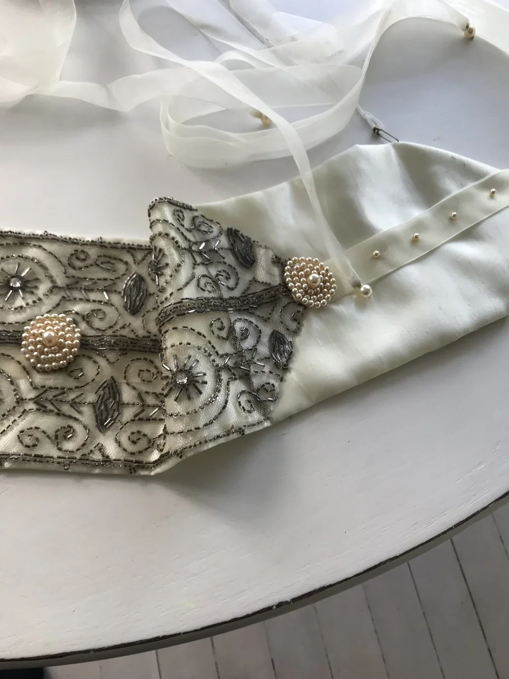 Silk beaded belt( antique) 1980s Vintage Belt 80s Silk Beaded Statement Belt Pinup  main image 2