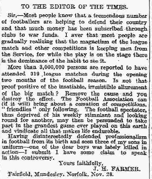 The letters page also reflected the "football," debate.