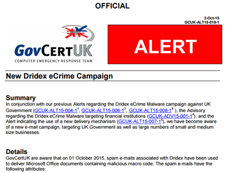 Typical UK Government cyber threat alert to businesse
