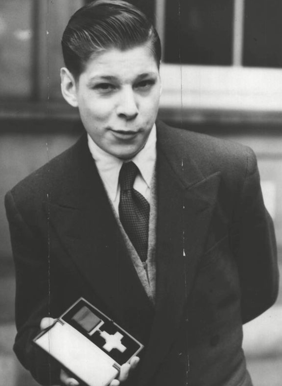 John Bamford GC. Awarded the George Cross in 1952 at the age of 15 after rescuing his two brothers from a house fire despite suffering terrible burns