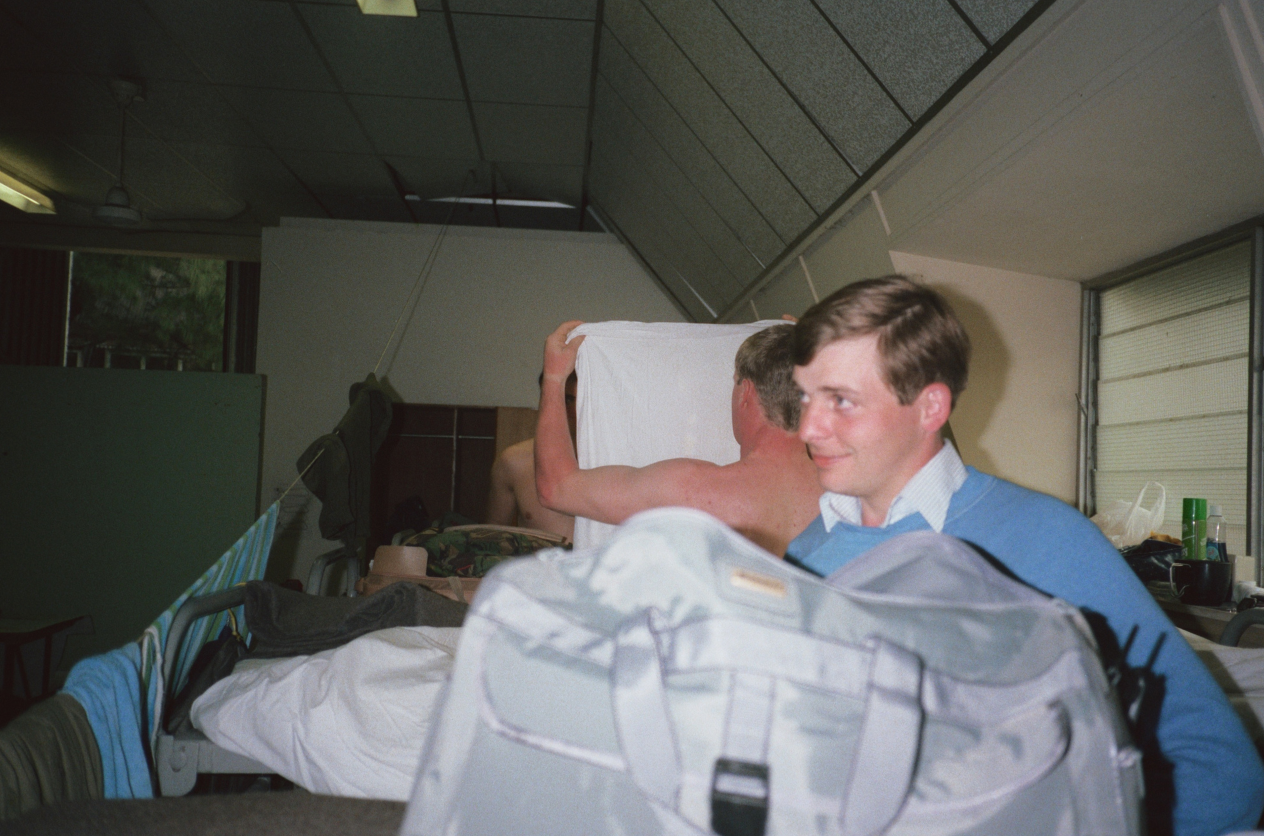 Transit Camp in Hong Kong, forty of us cheek by jowl in an old Nissan hut. Getting to the jungle in Brunei was a relief.