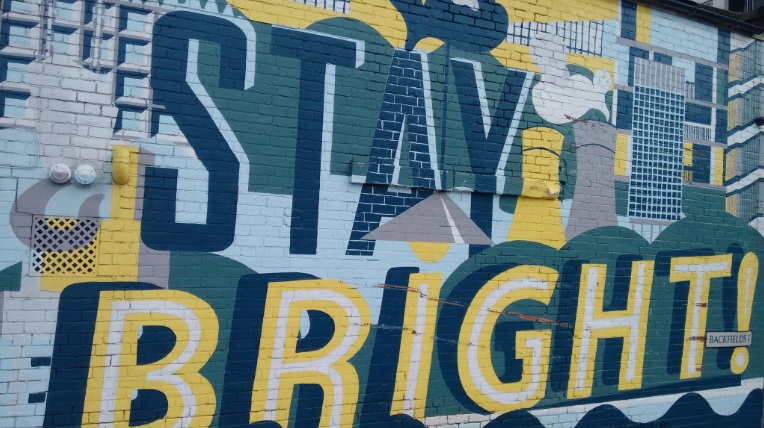 A shortcut down Backfields in town reveals at colourful piece of Sheffield street art.