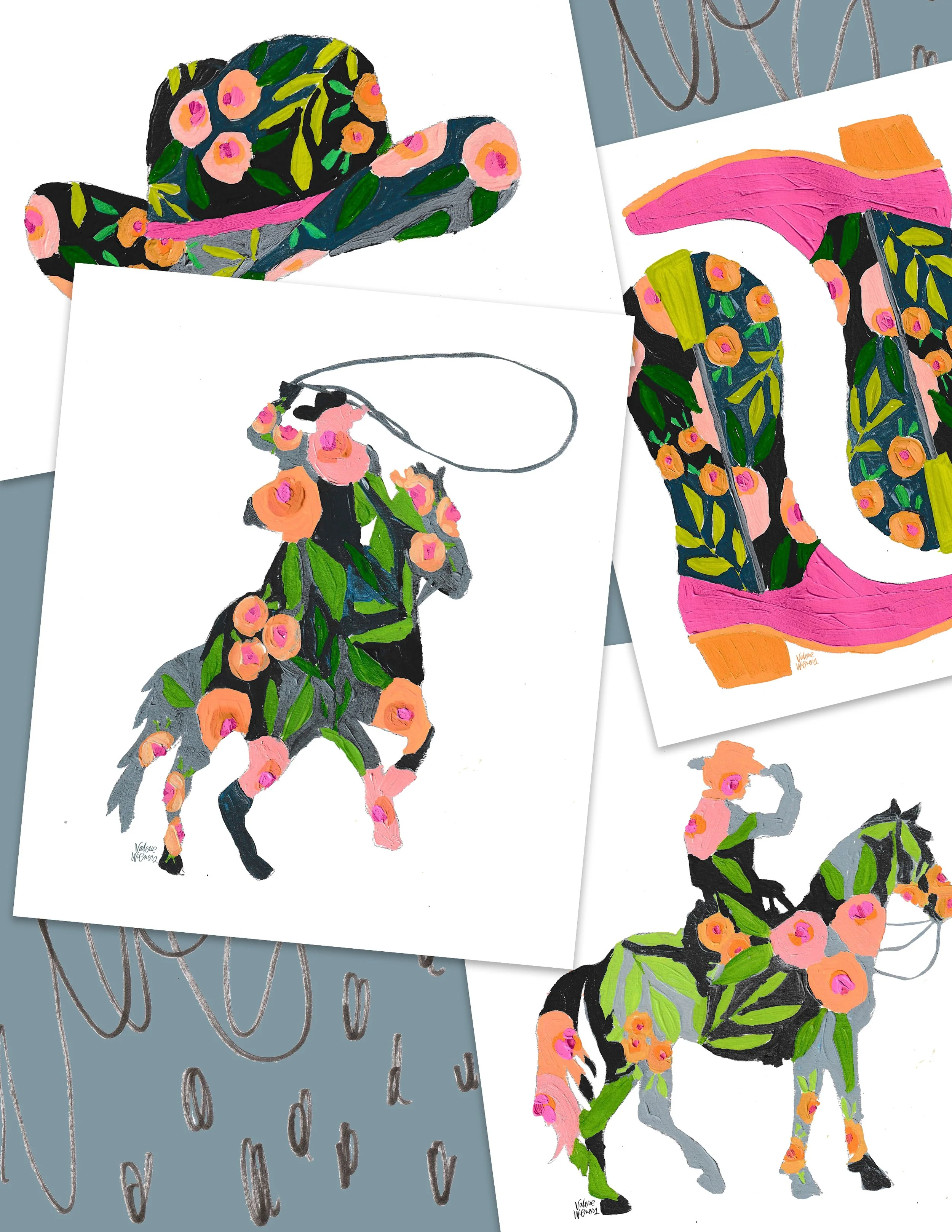 Floral Cowboy Prints (set of 4)