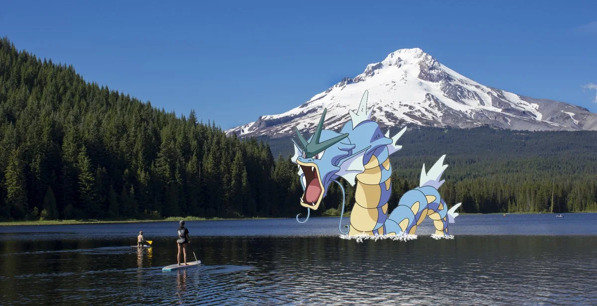 Gyarados invades Trillium Lake near Mt. Hood. Photo from twitter @inMtHood. Check out their website !