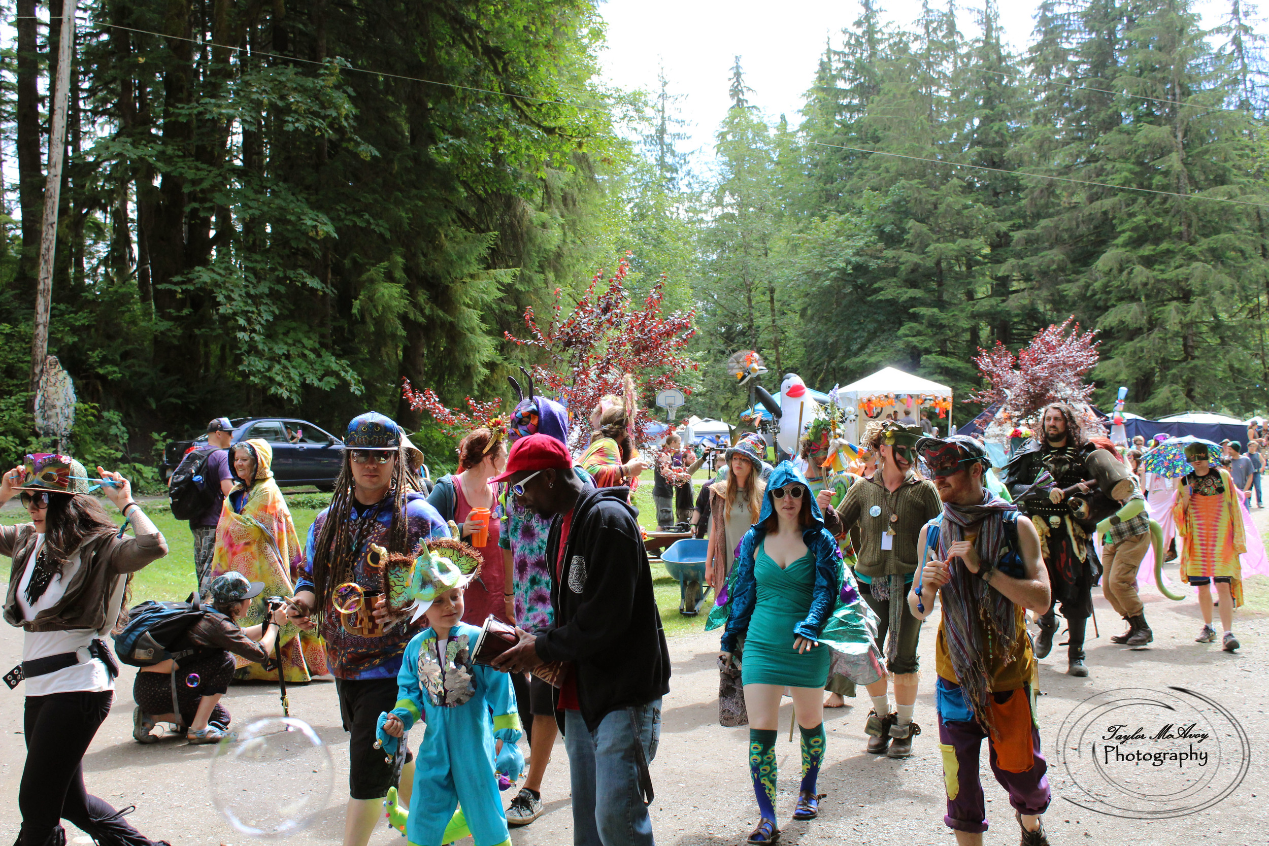  Mythica Village campers and many more friends from other villages joined together to host a community parade through the Maisonic Family park.&nbsp; 
