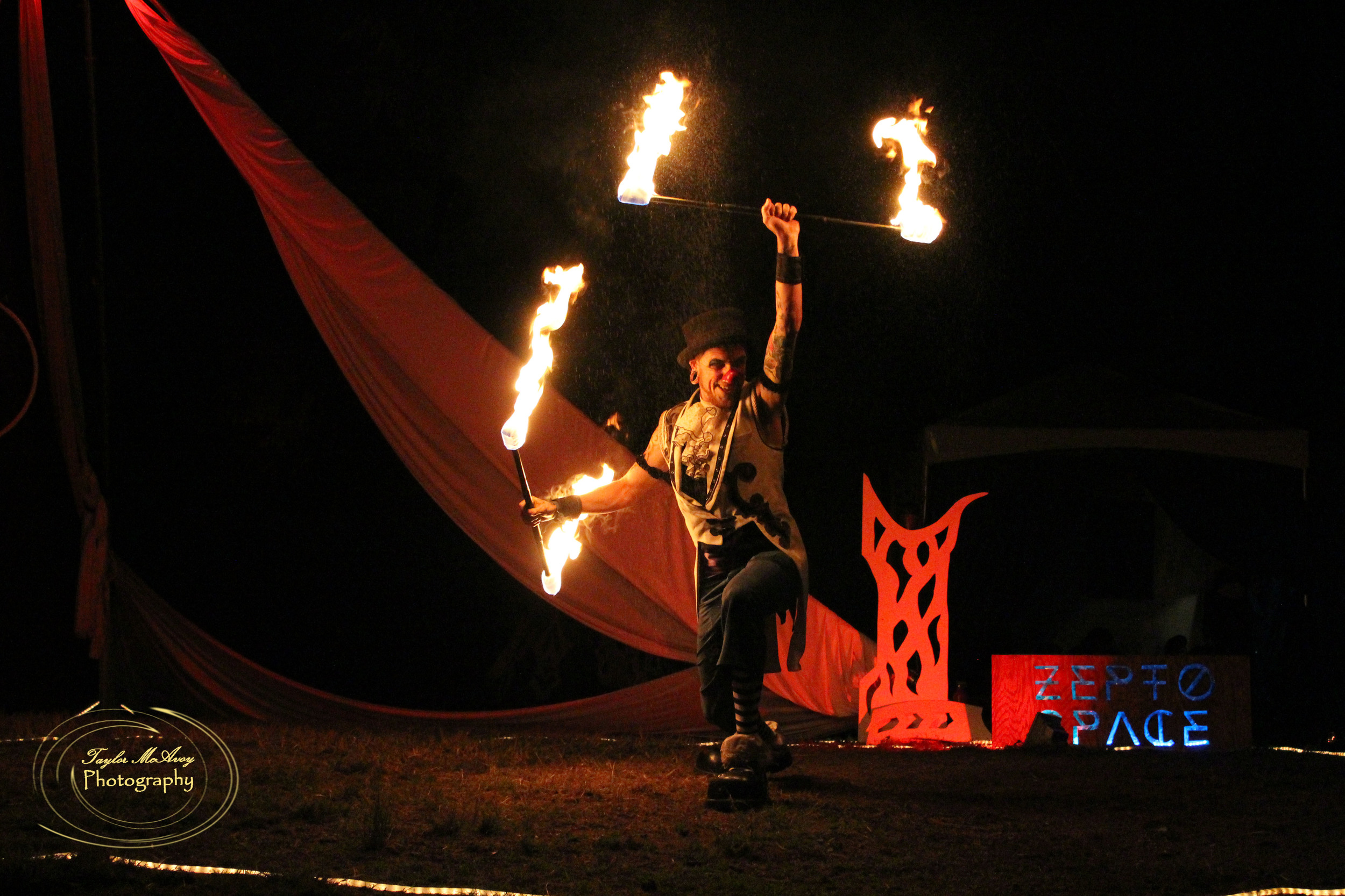  Clown and fire dancer Jpeace Lovecircus delights audiences with his witty fire set.&nbsp; 