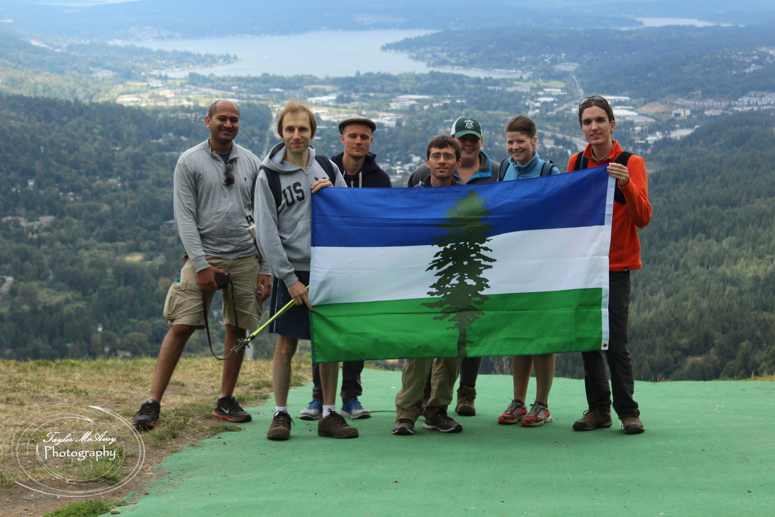   (from left to right) AAditya Juwad, Sergey Singov, AAron Perlmutter, Eric Feiveson, Emma Sparow, Caryl Bauwens, and Corey Ford joined TOTAGO and CascadiaNow! for a beautiful hike to Poo Poo Point near Issaquah, Wa.&nbsp;  