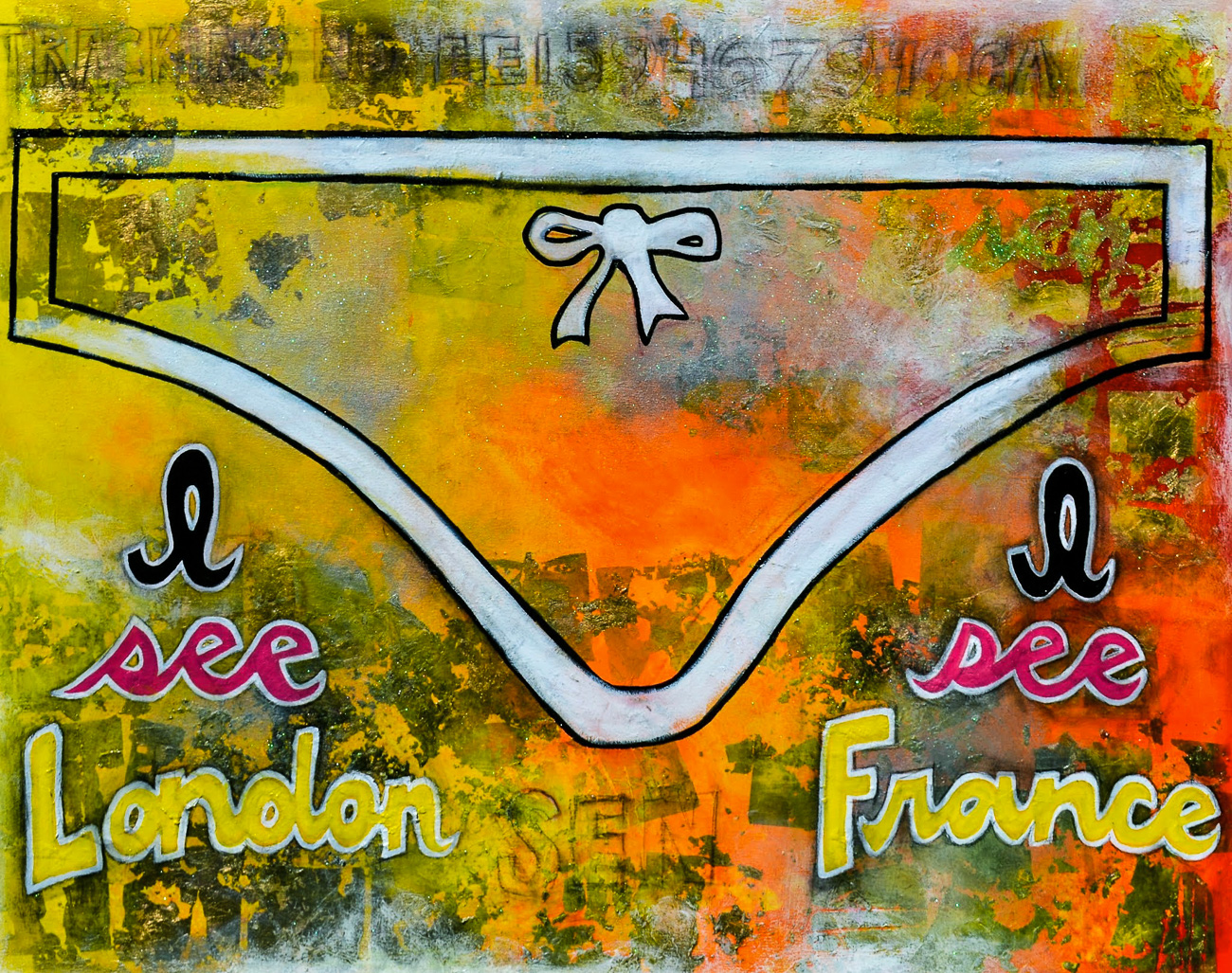   Danielle Bartlette    I See London, I See France,  2014  mixed media on canvas. 48''x60''  SOLD  ---------- 
