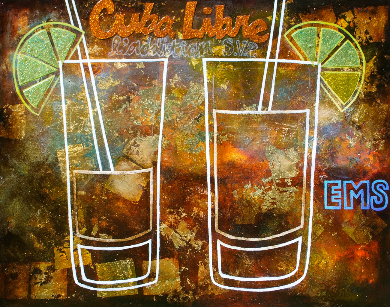   Danielle Bartlette    Cuba Libre,  2014  mixed media on canvas  48''x60'' 