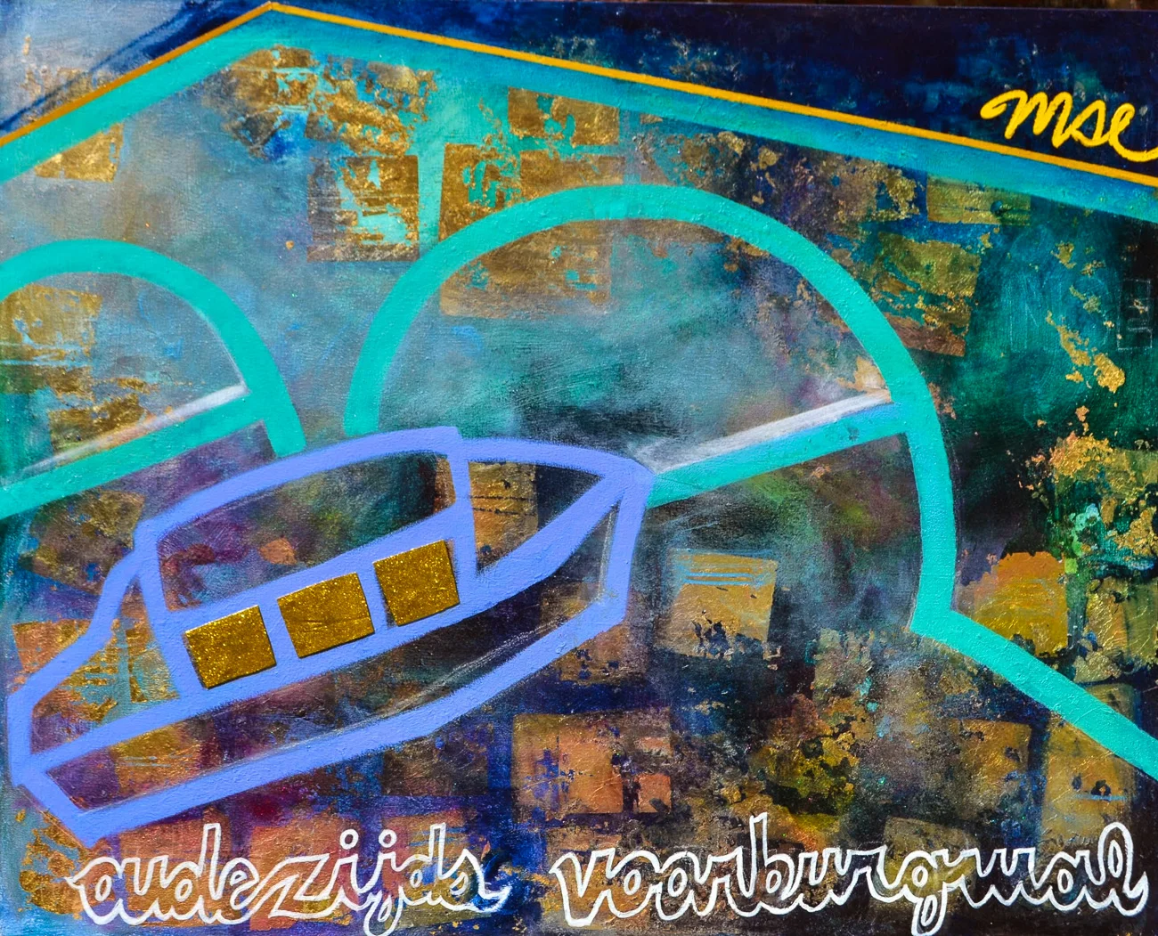   Danielle Bartlette    Room with a View,  2014  mixed media on canvas  48''x60'' 