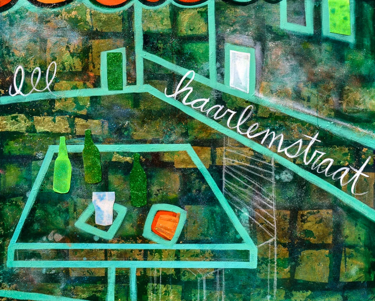   Danielle Bartlette    'Waiting for your Arrival',  2014  mixed media on canvas  48''x60'' 