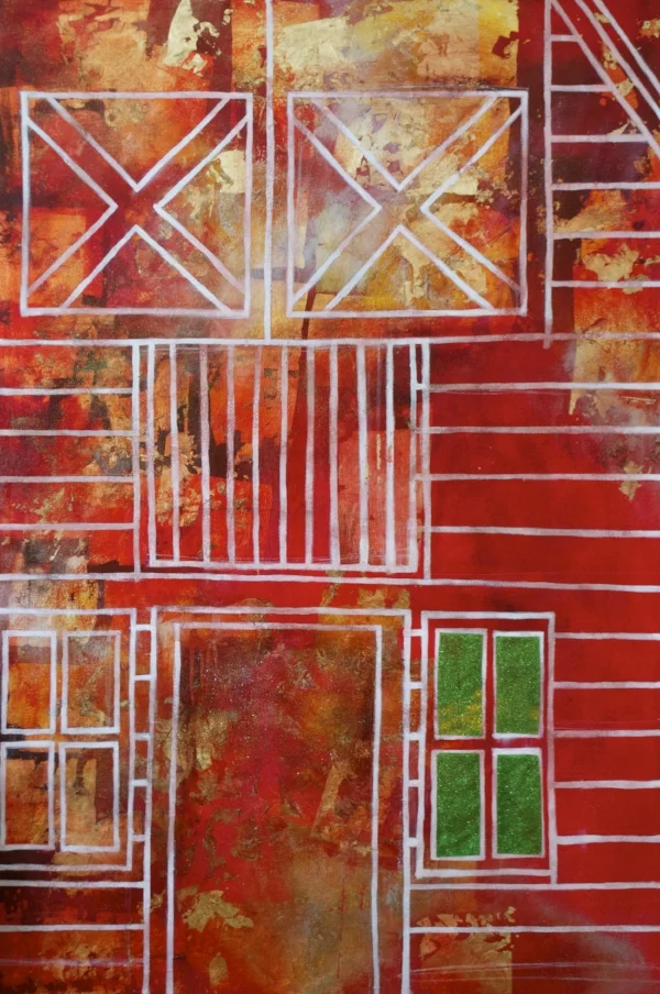   Danielle Bartlette    Red Barn,  2014  mixed media on canvas  SOLD 