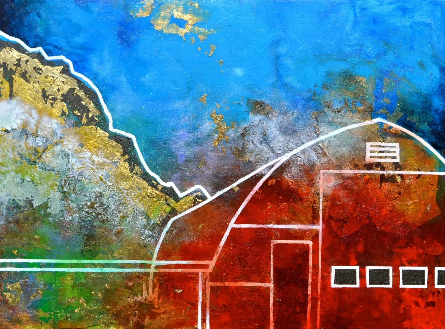    Danielle Bartlette     Hike Up ,  2014  mixed media on wood  SOLD 