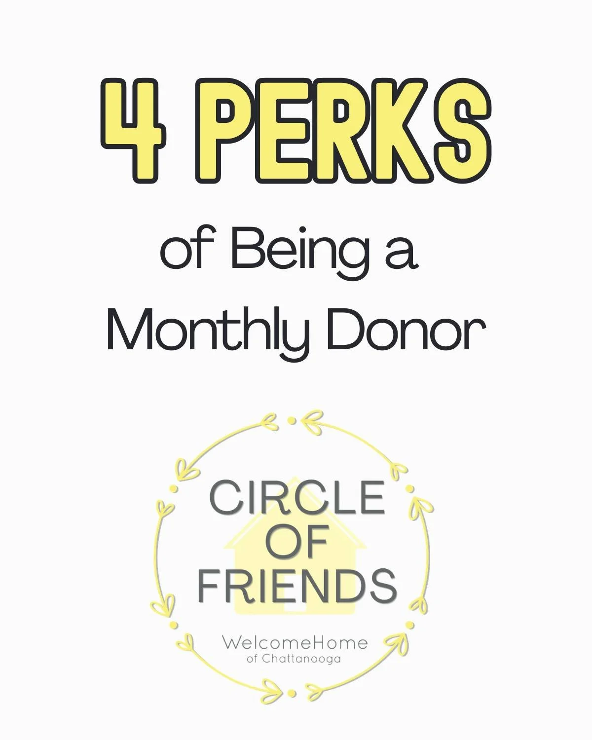 Do you give monthly to a non-profit? What perks would you add to this list? 

Click the link in our bio to set up your recurring gift and start reaping the benefits!
.
.
.
#WelcomeHomeOfChattanooga #NonProfit #CHA #MonthlyDonor