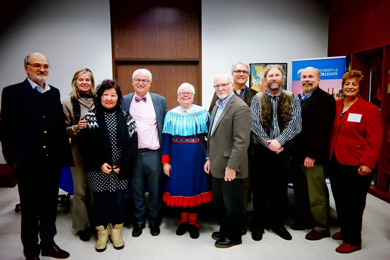 From left to right: Klaus Frantz (Innsbruck, conference director), Gertraud Griessner (CenterAustria), Anna Stammler-Gossman (Arctic Center, University of Lapland, Finland), Guenter Bischof (CenterAustria), Liisa Holmberg (Sami Education Institute, Inari, Finland), Hugh Beach (Uppsala University, Sweden), Jay Johnson (University of Kansas), Bruce Forbes (Arctic Center, University of Lapland, Finland), Dick Winchell (Eastern Washington University), Dorothy Hallock (Tribal Planning Consultant, Tempe, AZ)