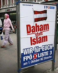 A 2006 FPO campaign poster reads "Home instead of Islam" 